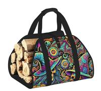 Large Psychedelic-Skulls-Witches-Halloween Firewood Carrier Bag, 600d Oxford Cloth Log Tote With Reinforced Handles, Open-End Wood Hauling Bag For Fireplace, Wood Stove, Camping And Outdoor Storage