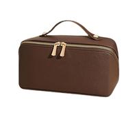 Large PU Leather Zipper Pouch for Purse, Travel Make Up Organizer for Women Cosmetic, Hassle-Free Storage, Comfortable Feel, can Lie Flat 180°, Multi-Functional Partition(Brown)