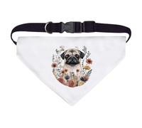 Large 'Pug with Flowers' Dog/Cat/Pet Bandana (PD00057692)