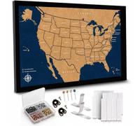 Large Push Pin Travel Map United States | USA Map with 200 Pins for Wall | Cork US Map Pin Board Tracker for Marking Places Traveled | US Travel Map for Couples and Family Adventures