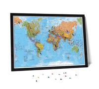 Large Push Pin World Travel Map - Updated 2026 - Black Frame with Pins