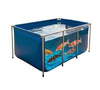 Large Pvc Canvas Fish Pond With Steel Frame - Foldable Above Ground Pool With Clear Viewing Window - Durable Water Storage Tank For Backyard And Garden Blue 50x40x30cm