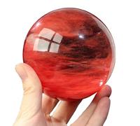 Large Quartz Crystal Ball with Wooden Stand,Red Smelt Feng Shui Gemstone Sphere,for,Fortune Teller, Scrying,Magic,Home Decor,16cm/6.3in