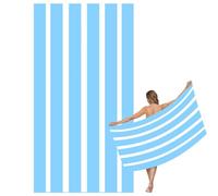 Large Quick Dry Microfibre Beach Bath Towel,Double Sides Light Blue White Striped Sand Free Beach Towel with Bag,Lightweight Gym Yoga Sports Towel,Compact Travel Summer Beach Towel for Women Men