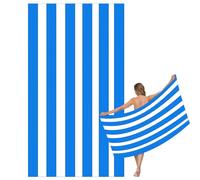 Large Quick Dry Microfibre Beach Bath Towel for Adult,Double Sides Blue White Striped Sand Free Beach Towel with Bag,Lightweight Gym Yoga Sports Towel,Compact Travel Summer Beach Towel for Women Men