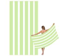 Large Quick Dry Microfibre Beach Bath Towel for Adult,Double Sides Green White Striped Sand Free Beach Towel with Bag,Lightweight Gym Yoga Sports Towel,Compact Travel Summer Beach Towel for Women Men