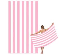 Large Quick Dry Microfibre Beach Bath Towel for Adult,Double Sides Pink White Striped Sand Free Beach Towel with Bag,Lightweight Gym Yoga Sports Towel,Compact Travel Summer Beach Towel for Women Men