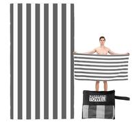 Large Quick Dry Microfibre Beach Towel 160x90cm, Double Sided Black & White Striped Lightweight Travel Towel with Carry Bag, Compact Fast Drying Gym Yoga Sports Swimming Towel for Adults, Women & Men