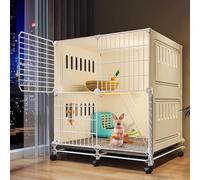 Large Rabbit Cage Indoor with Wheels - 2 Tier Bunny Hutch for Ferrets, Chinchillas, Squirrels, Cats | Extra-Large Small Animal Cage with Ventilation & Easy Assembly