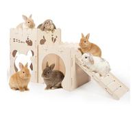 Large Rabbit Hideout Bunny Castle, Wooden Bunny House, Detachable Hamster Hideaway, Indoor Guinea Pig Castle with Ramp, Small Animal Houses & Habitats