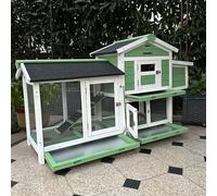 Large Rabbit Hutch, Bunny Cage with Water-Resistant Asphalt Roof, Small Animal Habitat Great for Rabbits, Chicken and Guinea Pig(Cyan)