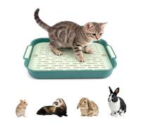 Large Rabbit Litter Tray, 27 x 18.5 x 4 cm Rectangular Pet Litter Box Toilet with Detachable 2 Tier, Easy to Clean, Portable Flat Rabbit Cage Toilet Tray for Bunny, Guinea, Ferret, Hamster(Green)