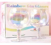 Large Rainbow Iridescent Gin Glass Short Stemmed Set of 2