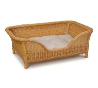 Large Rattan Dog Basket Braided Dog Bed Rattan Basket Dog Couch High with Cushion (Honey)