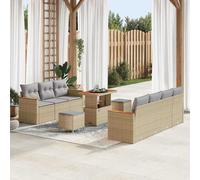 Large Rattan Garden Furniture Corner Sofa Set Light Grey Patio Table