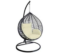 Large Rattan Hanging Egg Chair with Cushion 203 x 120cm (Grey) Alivio Black One Size