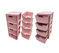 Large Rattan Pink 4 Drawer Plastic Modular Storage Tower For Home Schools Work Places (1)