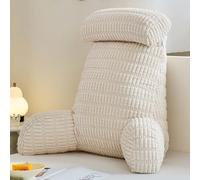 Large Reading Pillow with Arm Rests, Faux Fur Soft Reading Cushion for Adults Snuggle Relaxing Backrest, Lounging, Watching TV Back Support Bolster (80x40x58cm with Neck Roll,Beige)
