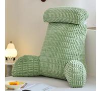 Large Reading Pillow with Arm Rests, Faux Fur Soft Reading Cushion for Adults Snuggle Relaxing Backrest, Lounging, Watching TV Back Support Bolster (80x40x58cm with Neck Roll,Green)