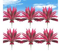 Large Realistic Artificial Boston Fern & Dragon's Blood Tree Plants with Vibrant Pink/Purple Leaves, UV Resistant Artificial Ferns for Garden Patio Balcony Decor (6pcs)