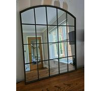 Large Rectangle Arch Window Mirror Durable Metal Frame indoor outdoor Wall Mounted Window Style Metal Wall Mirror Home 76x90cm (BLACK)