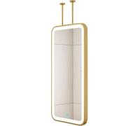 Large Rectangle Ceiling Hanging Mirror with Double Gold Rods & LED Lights - Vanity Mirror for Bathroom Hallway Entrance Hotel Living Room Makeup Shaving(27.6" L x 15.7" W)
