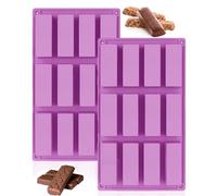 Large Rectangle Granola Bar Silicone Mold,2PCS Chocolate Bar Mould Cereal Bar Energy Bar Maker Mould for Baking Bread Brownie Cheesecake Butter Soap (12 Cavity)