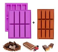Large Rectangle Granola Bar Silicone Moulds, 2 Pack 8 Cavity + 1 Pack 12 Cavity Nutrition Cereal Bar Moulds, Energy Bar Maker for Baking Bread Brownie Cheesecake Butter Soap Mold - Purple, Maroon