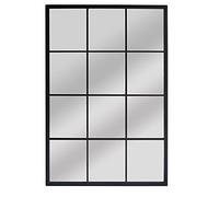 Large Rectangle Shape Window Mirror Durable Metal Frame Wall Mounted Window Style Metal Wall Mirror Home 90x60cm (BLACK)