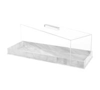 Large Rectangular Cake Tray Acrylic Rectangle Cake Stand with Clear Cover Lid Reusable Dessert Holder Tray, Afternoon Tea Stands for Party Home Kitchen Countertop 35.5×12.7×9 cm(white)