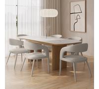 Large White Marble Ceramic and Oak Extendable Dining Table - Seats 6 - 8 - Marian
