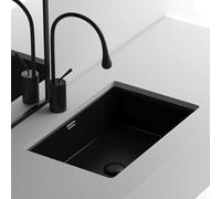 Large Rectangular Ceramic Vessel Sink with Faucet & Drain - Under Counter Washbasin for Home & Hotel - Stylish Black 60.5x41x18cm - High Capacity & Easy to Clean