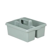 Large Rectangular Cleaning Caddy with Handle - 2-Compartment Portable Organiser for Kitchen, Bathroom, Garden, Garage & Office - Durable Plastic Utility Storage Tidy - (Silver Sage)