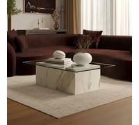 Large Rectangular Glass and White Marble Effect Coffee Table - Celine
