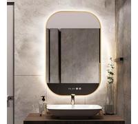 Large Rectangular LED Makeup Mirror with Metal Frame, Touch Switch, Anti-Fog, 3 Color Dimmable Lighting, Time & Temperature Display (60x50x2.8cm) - Perfect for Bathroom Use