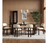 Large Rectangular Walnut Dining Table Set with 6 Cream Upholstered Chairs - Seats 6 - Noor