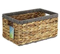 Large Rectangular Water Hyacinth baskets. Natural baskets light colour and with grey edges. Open bins for storage of shoes, toys or books and magazines (37cm, Grey Edge)