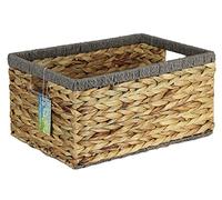 Large Rectangular Water Hyacinth baskets. Natural baskets light colour and with grey edges. Open bins for storage of shoes, toys or books and magazines (42cm, Grey Edge)