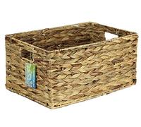 Large Rectangular Water Hyacinth baskets. Natural baskets light colour and with grey edges. Open bins for storage of shoes, toys or books and magazines (42cm, Natural)
