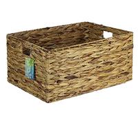 Large Rectangular Water Hyacinth baskets. Natural baskets light colour and with grey edges. Open bins for storage of shoes, toys or books and magazines (47cm, Natural)