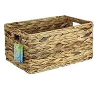 Large Rectangular Water Hyacinth baskets. Natural baskets light colour and with grey edges. Open bins for storage of shoes, toys or books and magazines (37cm, Natural)
