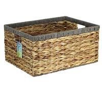 Large Rectangular Water Hyacinth baskets. Natural baskets light colour and with grey edges. Open bins for storage of shoes, toys or books and magazines (47cm, Grey Edge)