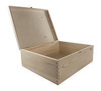 Large Rectangular Wooden Box with Lid & Clasp Closure | 36 x 30 x 13 cm | A4 Documents Valuables Keepsake Storage | Unpainted & Untreated Plain Decorative Pinewood for Craft Decoupage