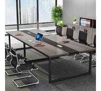 Large Rectangular Wooden Conference Table 63-94" Adjustable Office Desk Seats 6-8 with Threaded Holes for Meetings & Receptions - Modern Grey & Black Finish (240x100cm)