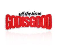Large Red Chenille GOD is Good All The Time Iron On Patch, Silver Glitter Trim Christian Inspirational Letter Applique for Hoodies, Jackets, Backpacks, Religious Faith DIY Clothing Decor