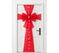 large red christmas door bow - pre lit with 100 white led, battery operated - perfect front door decoration for festive home display