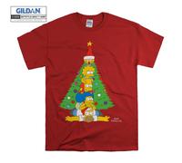(Large, Red) Christmas Tree The Simpsons Characters Black Women T Shirt T-Shirt Tshirt Top