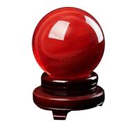 Large Red Crystal Sphere Ball, Crystals Gemstone Sphere with Wood Stand,Melting Quartz Ruby Ball for Home Decorative Divination Feng Shui,7.1"(18cm)