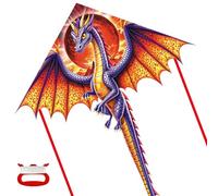 Large Red Dragon Flying Kite, Single Line, Easy Flyer, Easy to Fly, Includes 100 m Kite Line and Long Tail, for Beach, Park and Dragon Festival, Outdoor Activities for Beginners and Adults