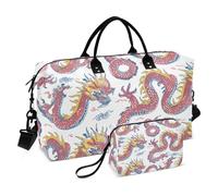 Large Red Dragons Yellow Flames Chinese Artists Travel Bag Gym Duffel Bags with Adjustable Strap for Business Travel 2 Piece Set, Red Dragons, Yellow Flames, Chinese Artists, Conjunto De 2, Art Deco